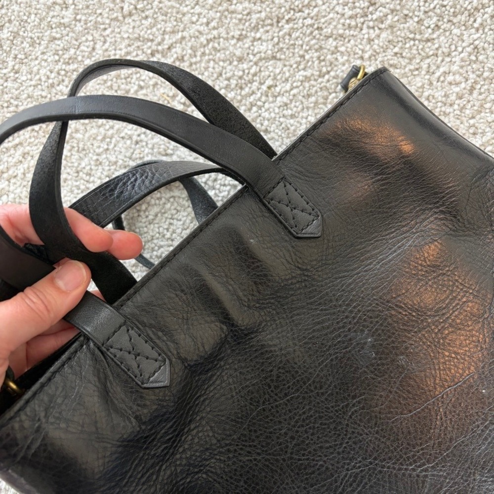Madewell Zip Top Transport Crossbody Tote Bag Black Leather Minimalist Casual - Picture 11 of 11